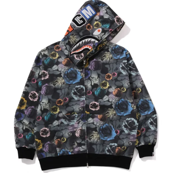 BAPE FLORAL CAMO SHARK RELAXED FIT FULL ZIP HOODIE