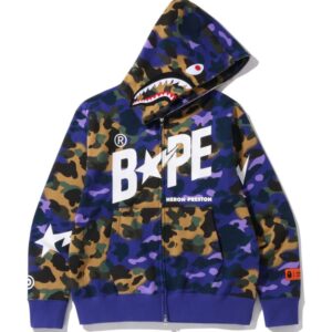 BAPE x HERON PRESTON MIX CAMO SHARK RELAXED FULL ZIP HOODIE BLUE