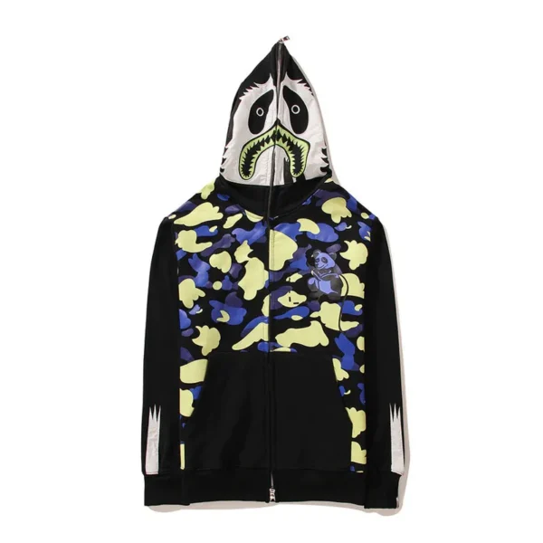 Men Camouflage Zipper Bape Shark Hoodie